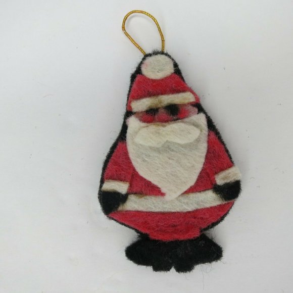 Lot of 5 Vintage Felt Christmas Ornaments - Hand Made, Glued, Flat - Bear, Santa - Picture 4 of 9